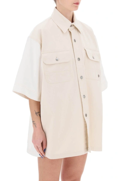Shop Stella Mccartney Short Sleeved Denim Shirt In White, Neutro