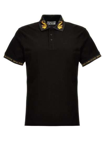 Shop Versace Jeans Couture Logo Print Shirt Polo In Black