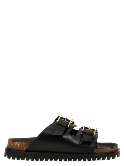 Versace Leather Sandals With Double Buckle Design In Black