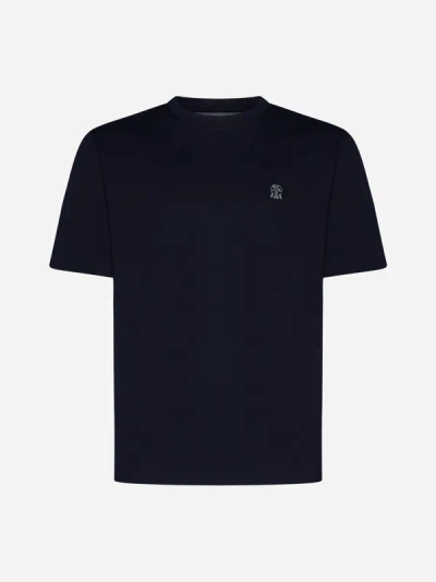 Shop Brunello Cucinelli Logo Cotton T-shirt In Dark Navy