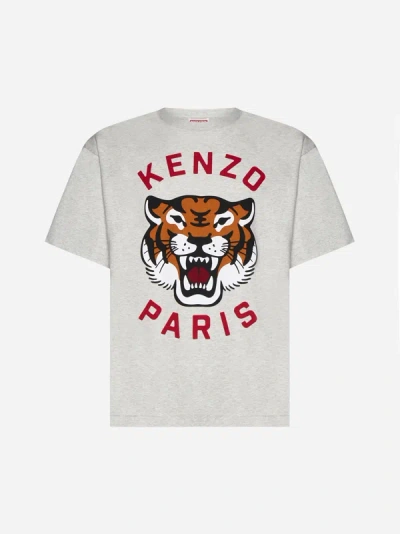 Shop Kenzo Lucky Tiger Cotton T-shirt In Pale Grey