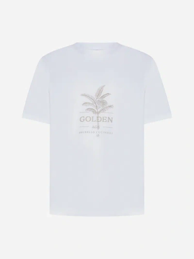 Shop Brunello Cucinelli Print Cotton T-shirt In Optic White