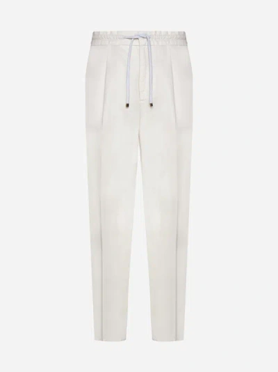 Shop Brunello Cucinelli Cotton And Linen Trousers In Off White
