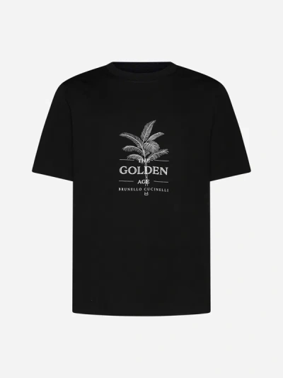 Shop Brunello Cucinelli Print Cotton T-shirt In Dark Navy