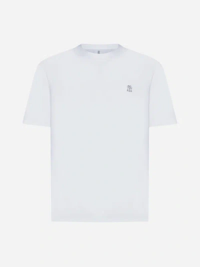 Shop Brunello Cucinelli Logo Cotton T-shirt In Optic White