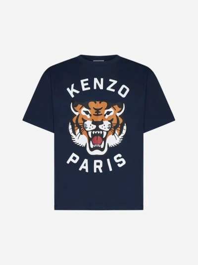 Shop Kenzo Lucky Tiger Cotton T-shirt In Midnight