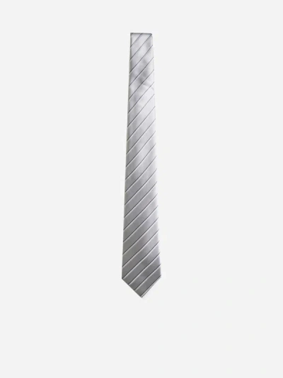 Shop Giorgio Armani Silk Jacquard Tie In Grey