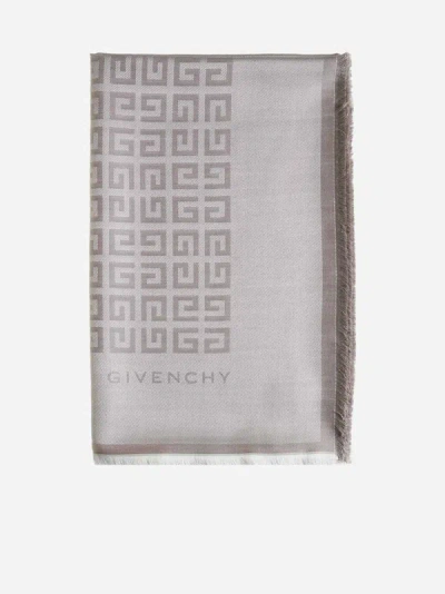 Shop Givenchy 4g Silk And Wool Shawl In Dust,white