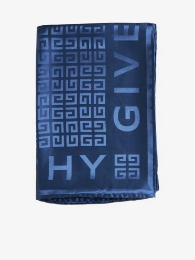 Shop Givenchy Logo And 4g Silk Scarf In Navy
