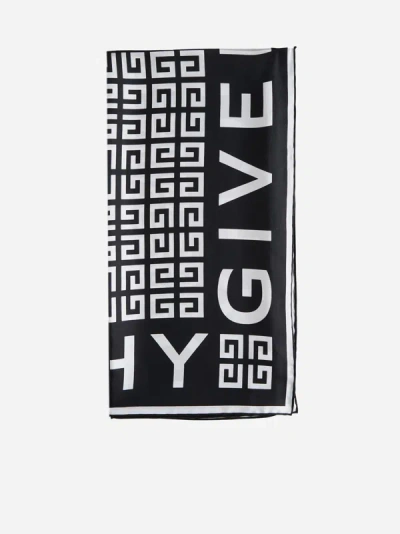 Shop Givenchy 4g And Logo Silk Scarf In Black,white