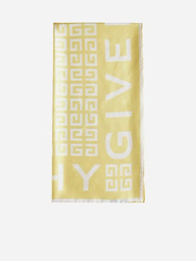 Shop Givenchy 4g And Logo Silk Scarf In Banana,white