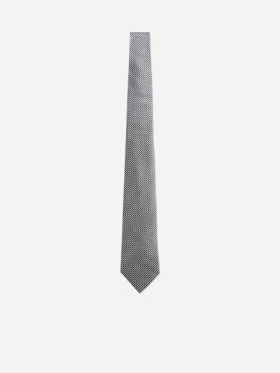 Shop Giorgio Armani Silk-blend Jacquard Tie In Black,white