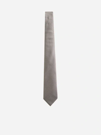 Shop Giorgio Armani Silk-blend Jacquard Tie In Taupe,white