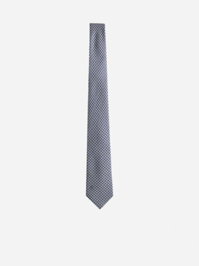 Shop Giorgio Armani Print Silk-blend Tie In White,blue