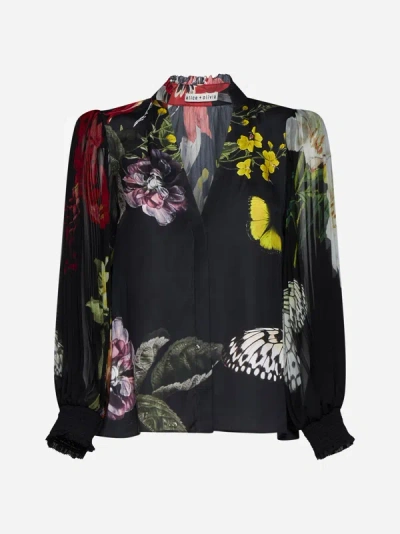 Shop Alice And Olivia Ilan Print Viscose Blouse In Essential Floral