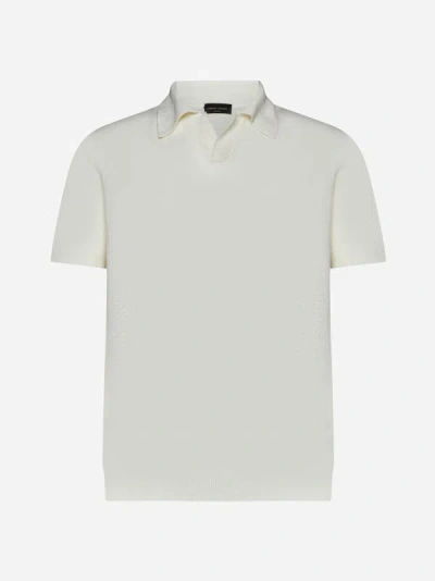 Shop Roberto Collina Piquet Cotton Knit Polo Shirt In White