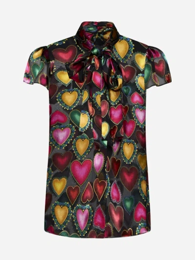 Shop Alice And Olivia Jeannie Print Viscose And Silk Shirt In Love Ease