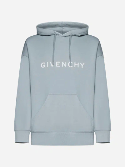 Shop Givenchy Logo Cotton Hoodie In Mineral Blue