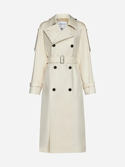 Shop Burberry Double-breasted Cotton Trench Coat In Ivory