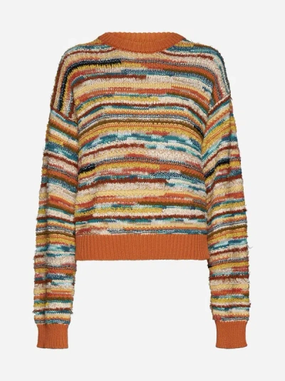 Shop Alanui Madurai Striped Cotton-blend Sweater In Orange,multicolor