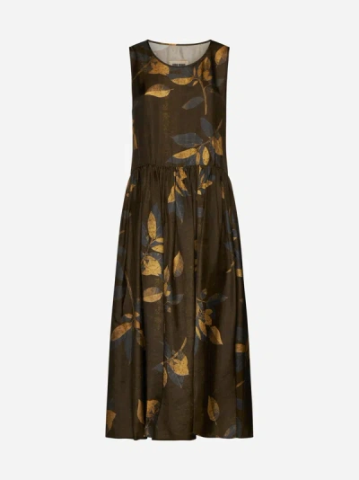 Shop Uma Wang Ardal Print Viscose-blend Midi Dress In Brown,tan