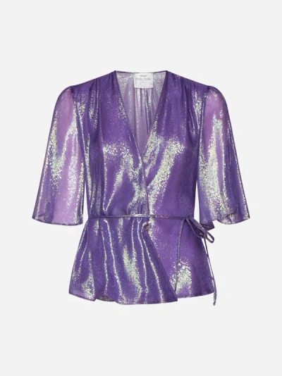Shop Forte Forte Iris Lame' Chiffon Wrap Top In Purple