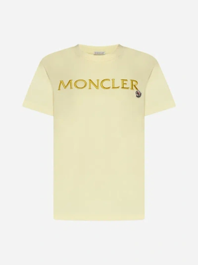Shop Moncler Logo Cotton T-shirt In Yellow