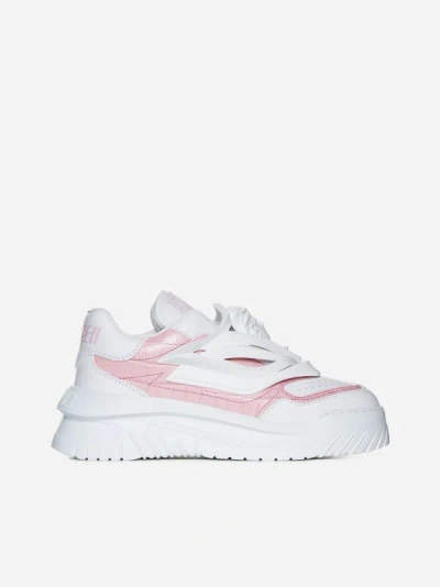 Shop Versace Odissea Leather Sneakers In White,english Rose