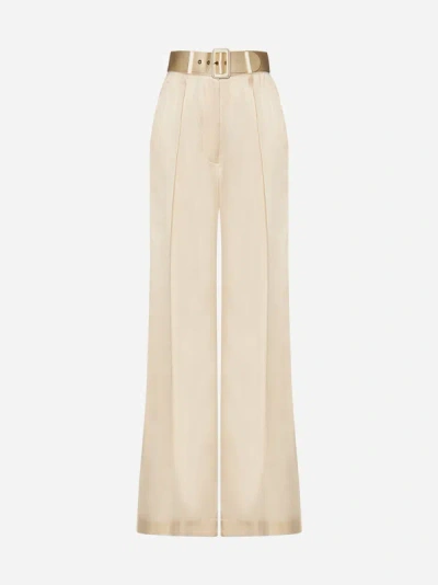 Shop Zimmermann Belted Silk Trousers In Tea