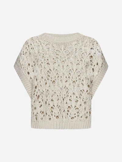 Shop Brunello Cucinelli Crochet Cotton Sweater In Light Beige