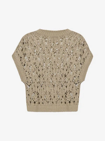 Shop Brunello Cucinelli Crochet Cotton Sweater In Light Camel