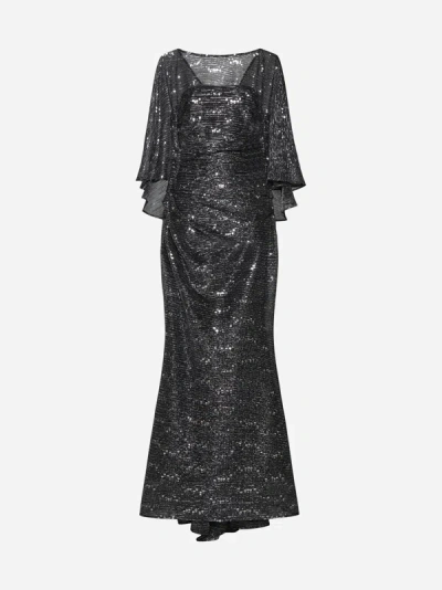 Shop Talbot Runhof Sequined Lame' Evening Dress In Charcoal