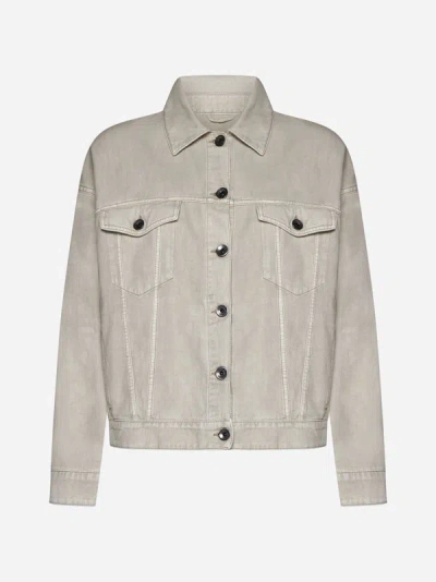 Shop Brunello Cucinelli Linen-blend Denim Jacket In Ivory