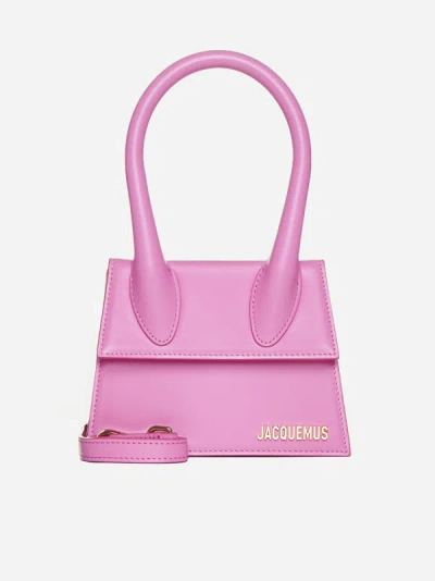 Shop Jacquemus Le Chiquito Moyen Leather Bag In Neon Pink