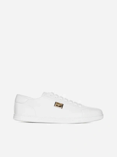 Shop Dolce & Gabbana Saint Tropez Leather Sneakers In Optic White