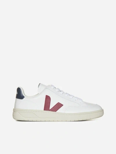 Shop Veja V-12 Leather Sneakers In White,red,navy