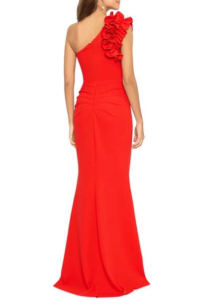 Xscape Plus Size Ruffled One-shoulder Scuba Crepe Gown In Red