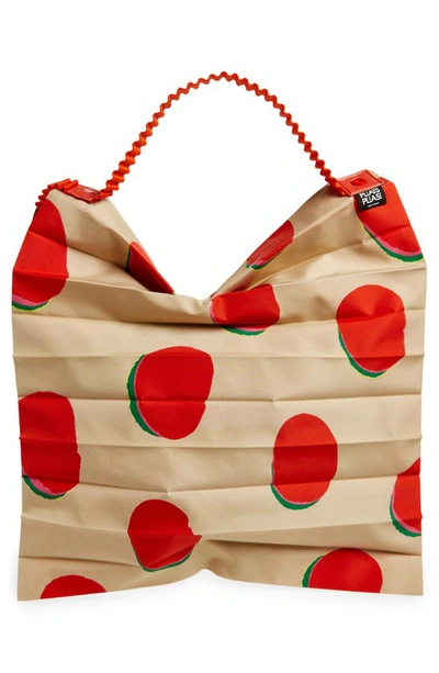 Shop Issey Miyake Bean Dots Pleated Tote In Beige/ Red