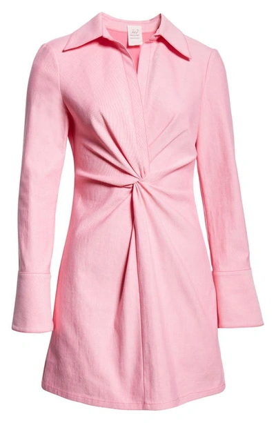 Shop Cinq À Sept Mckenna Twist Front Long Sleeve Minidress In Light Electric Pink