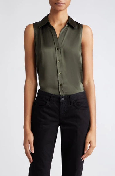 Shop L Agence Emmy Sleeveless Silk Blouse In Army