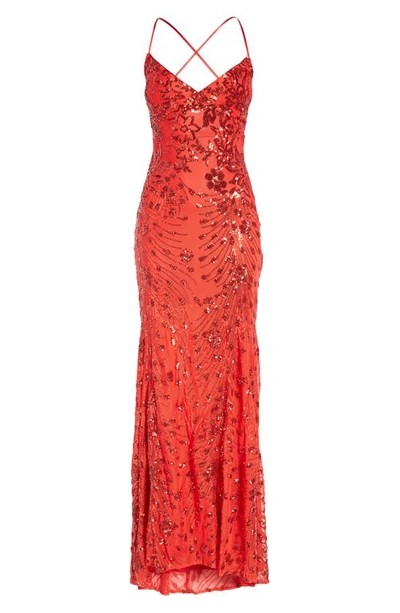 Shop Lulus Photo Finish Sequin High-low Maxi Dress In Red/ Shiny Red