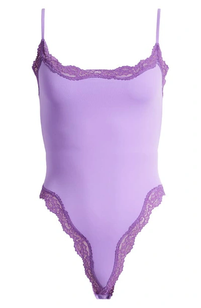 Shop Skims Fits Everybody Lace Camisole Bodysuit In Ultra Violet Multi