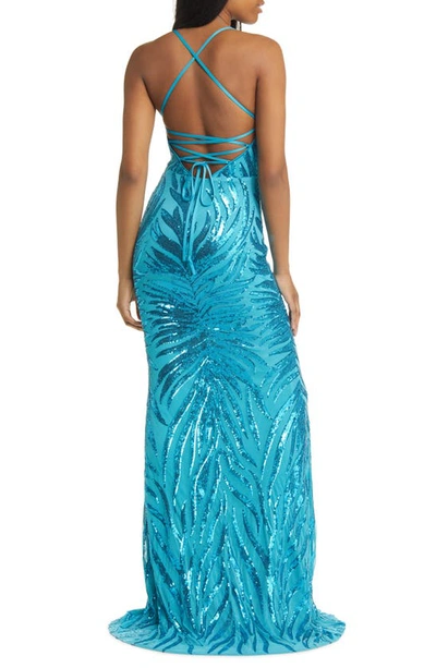 Lulus Sparkle Til Dawn Sequin Mermaid Gown In Shiny Light Blue