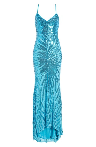 Lulus Sparkle Til Dawn Sequin Mermaid Gown In Shiny Light Blue