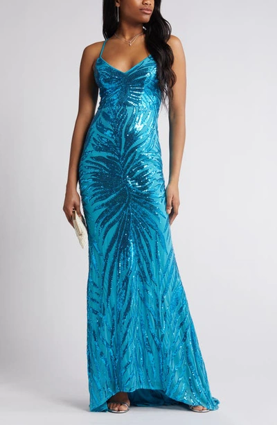 Lulus Sparkle Til Dawn Sequin Mermaid Gown In Shiny Light Blue