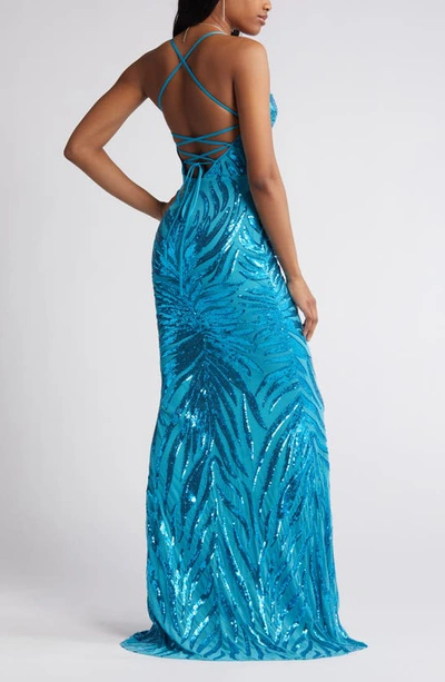 Lulus Sparkle Til Dawn Sequin Mermaid Gown In Shiny Light Blue