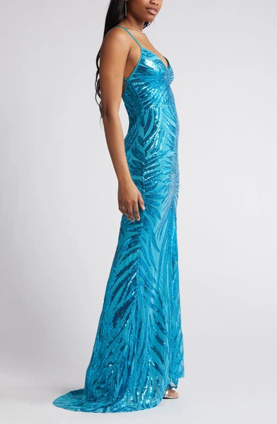 Lulus Sparkle Til Dawn Sequin Mermaid Gown In Shiny Light Blue