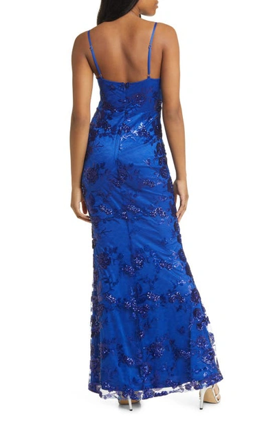 Shop Lulus Shine Language Floral Sequined Lace Gown In Shiny Royal Blue