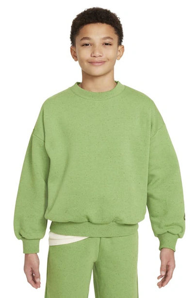 Shop Nike Kids' Icon Oversize Fleece Sweatshirt In Chlorophyll/ Sail/ Treeline