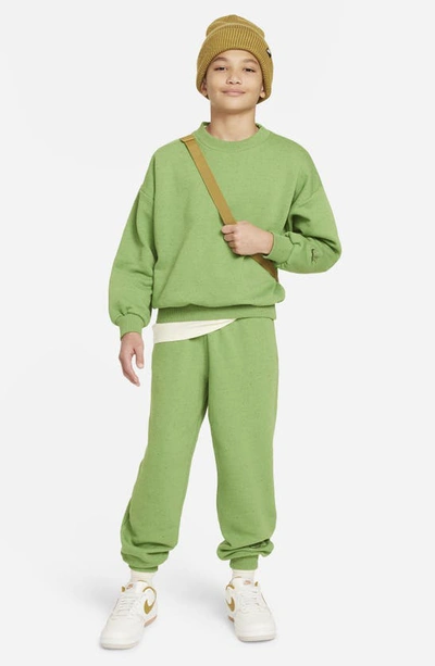 Shop Nike Kids' Icon Oversize Fleece Sweatshirt In Chlorophyll/ Sail/ Treeline